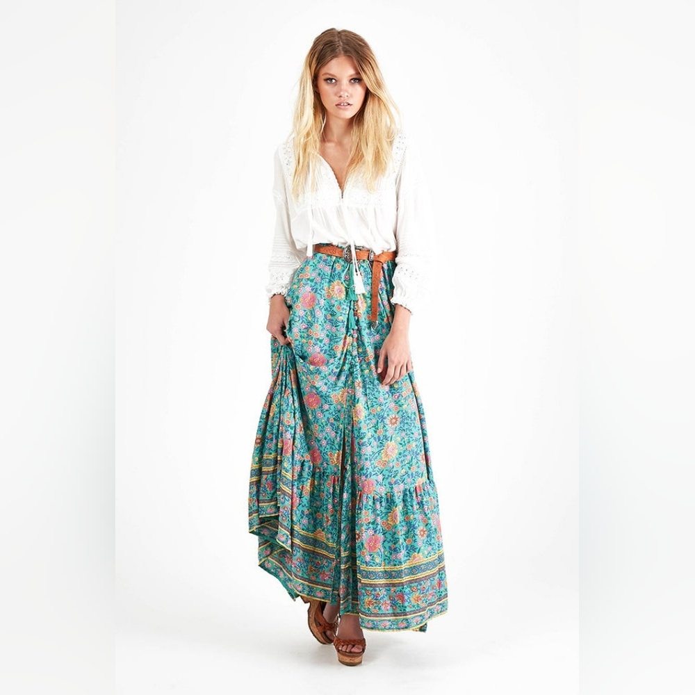 Spell Folk Town Skirt In Turquiose, Medium
